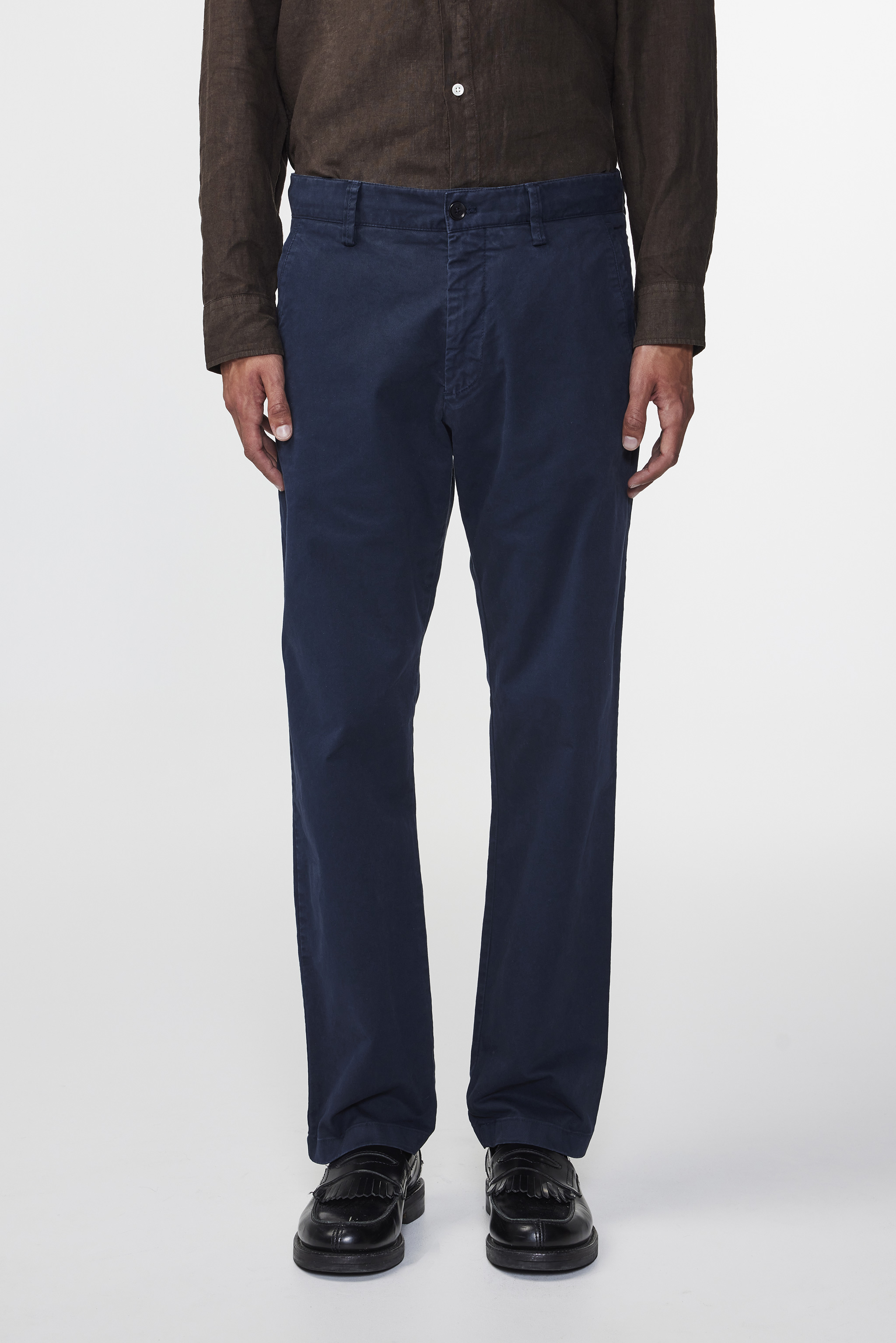 Garment-dyed stretch twill chino trousers