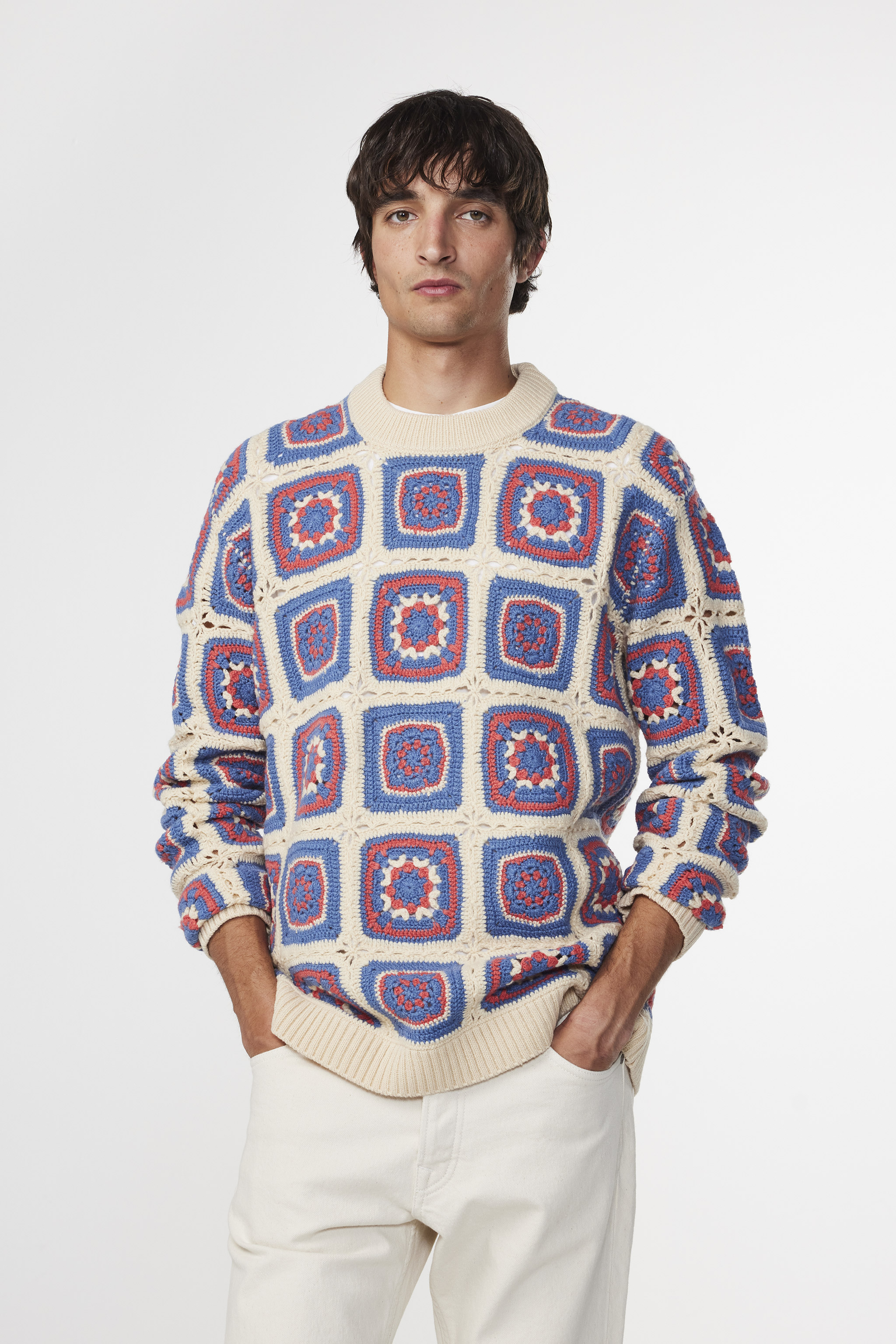 Crochet Crew 6523 men's sweater - White - Buy online at NN.07®