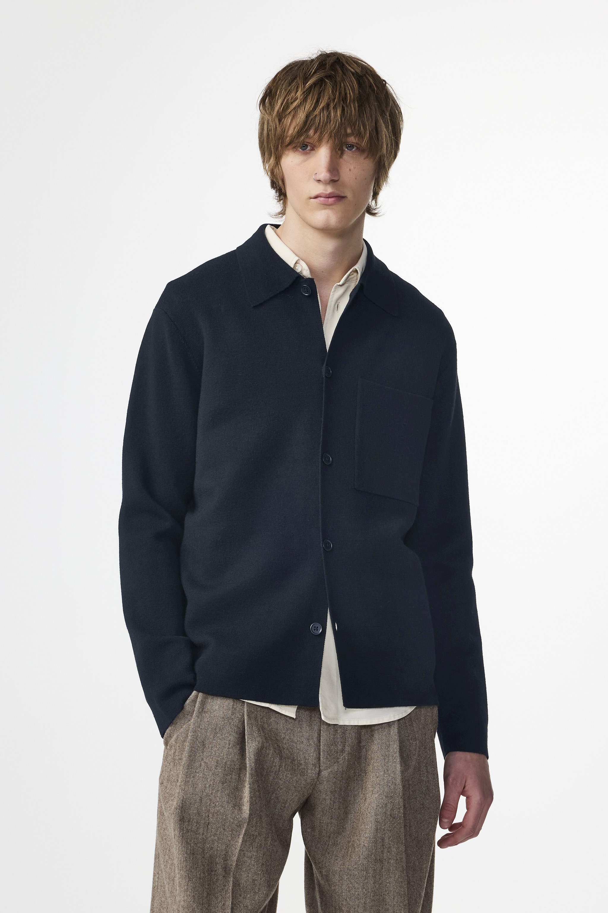 ジャケット・アウター PANAMA JERSEY NO COLLAR JACKET Jonas 6530 men's overshirt - Deep Navy - Buy online at NN.07®