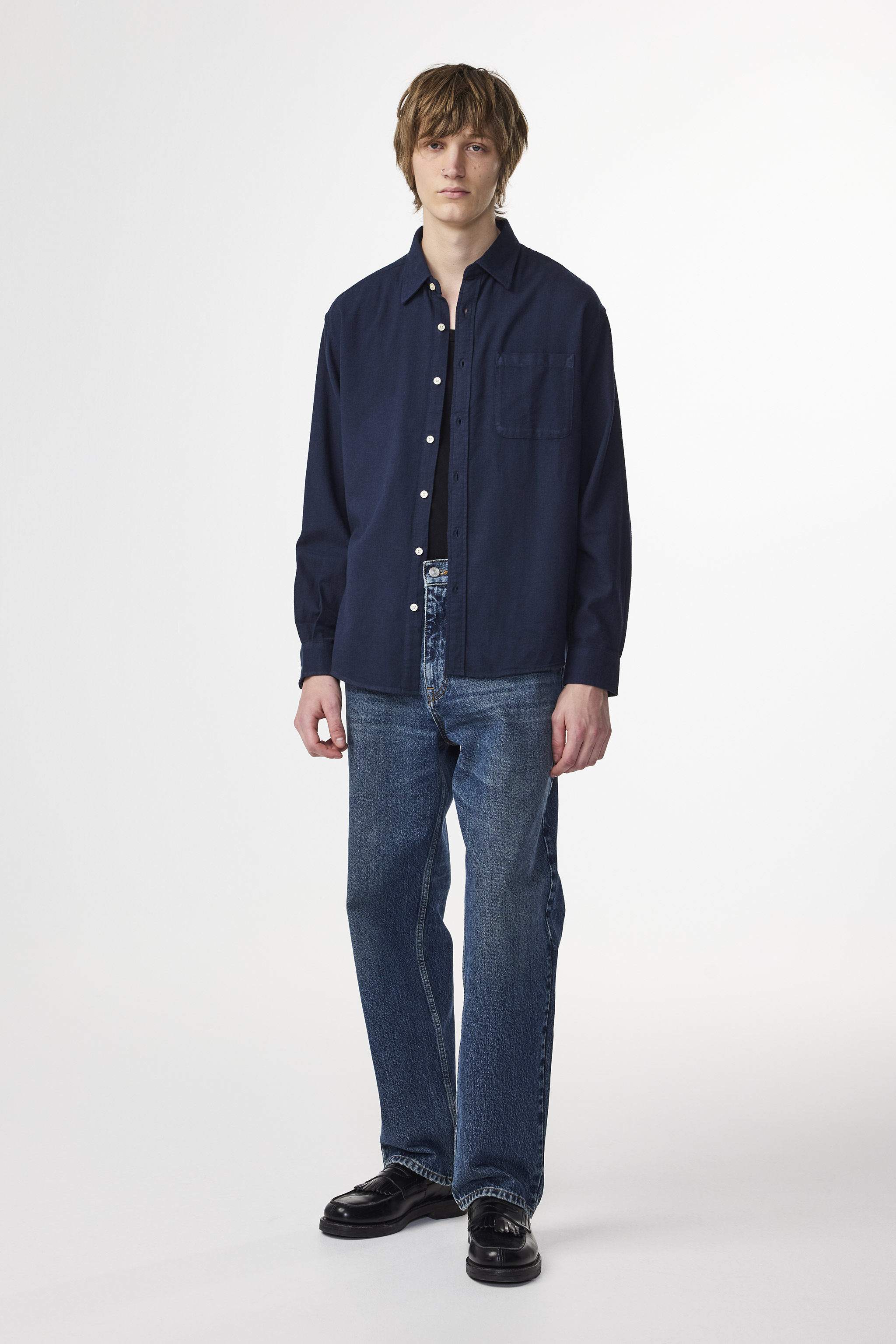 トップス ANCELLM EMBROIDERY DYED LS NAVY & BLACK ANCELLM