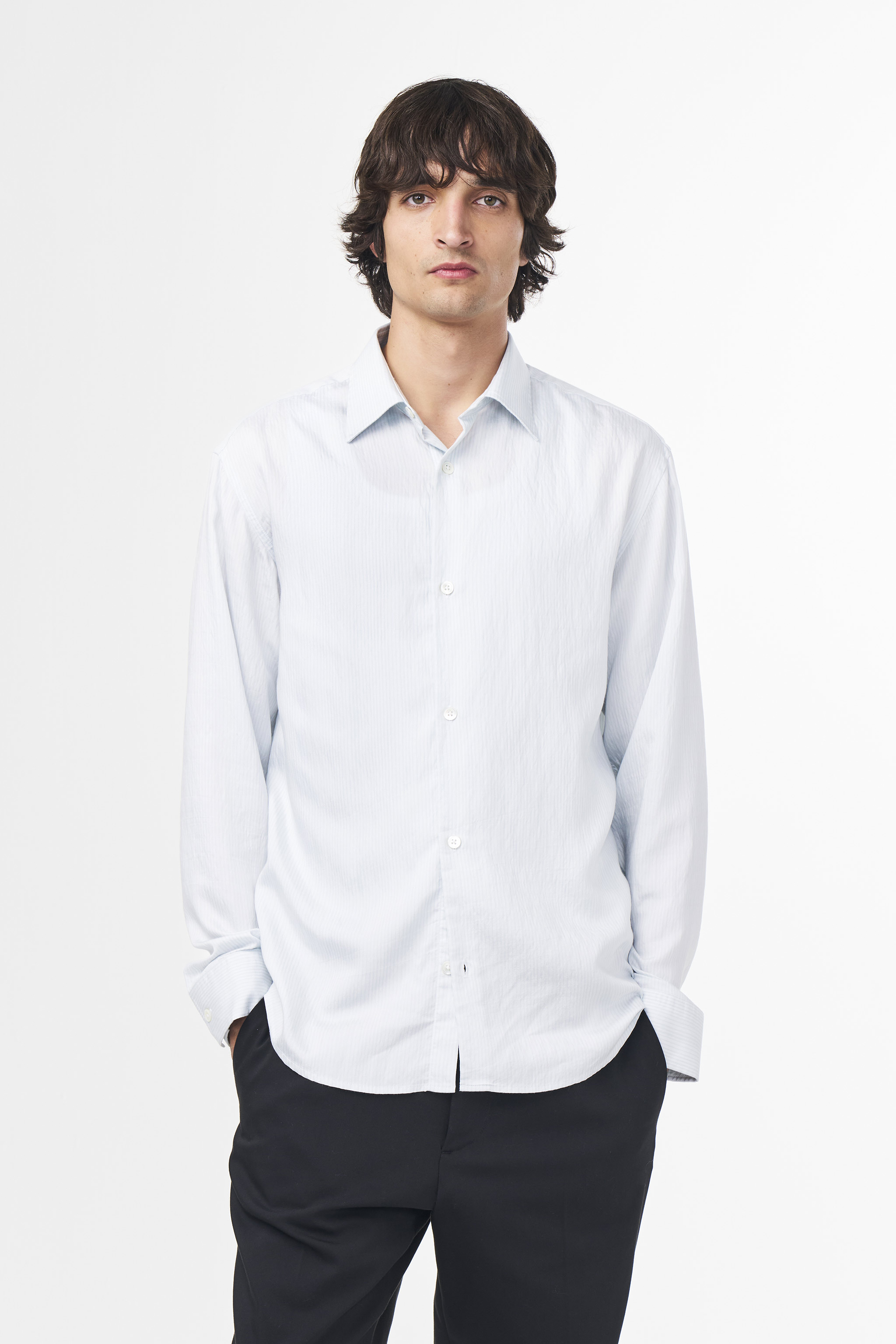 ASK availability First) nanamica Band Collar Dobby Stripe S