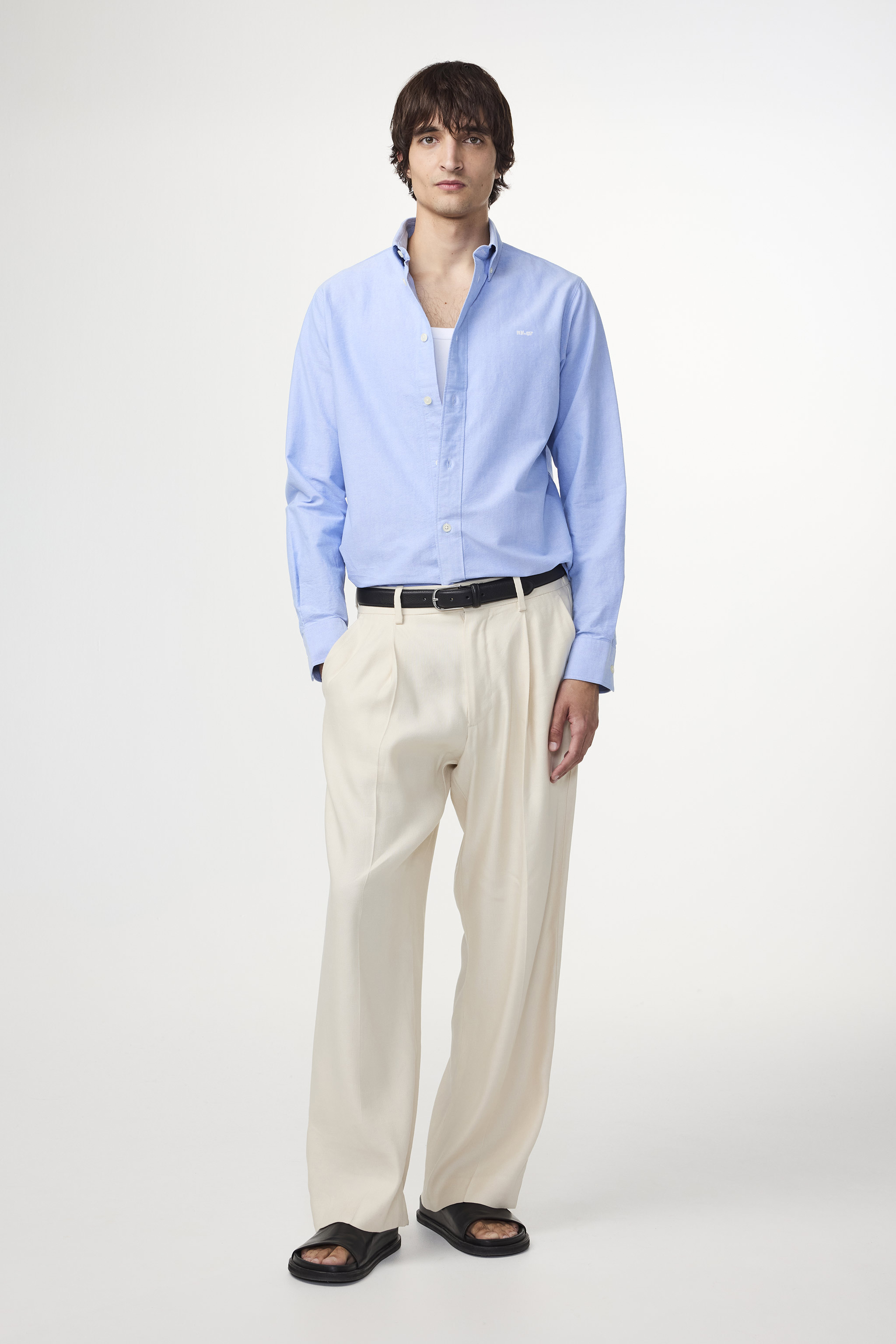 Cooper Jones Button Shirt M Men Blue Stripe Linen Cotton